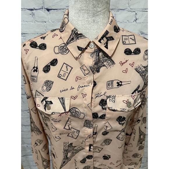 Karl Lagerfeld Paris Eiffel Tower Blouse Long Sleeve Light Weight Size Small - Picture 2 of 7
